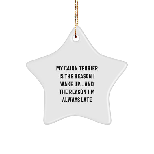 Cairn Terrier Dog Lover Funny Star Ornament Gifts for Men Women Friends Family 'My Cairn Terrier Is The Reason I Wake Up...and The Reason I'm Always Late' Christmas Decorations - Image 1