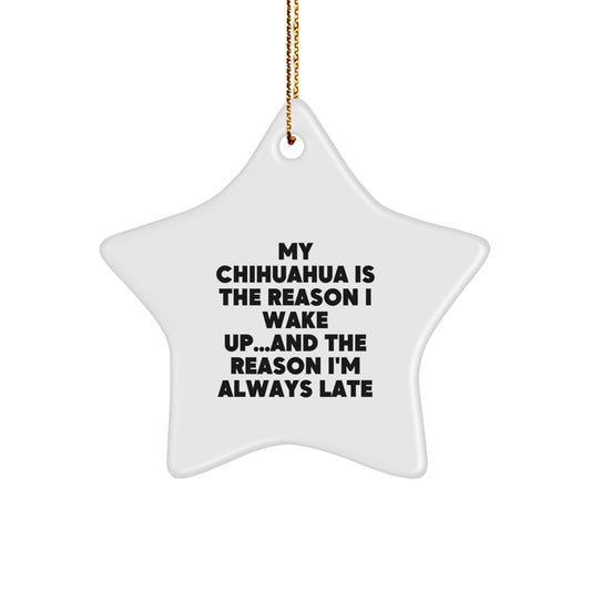Funny Chihuahua Dog Christmas Unique Gifts from Friends for Women Star Ornament with Quote My Chihuahua Is The Reason I Wake Up - Image 1