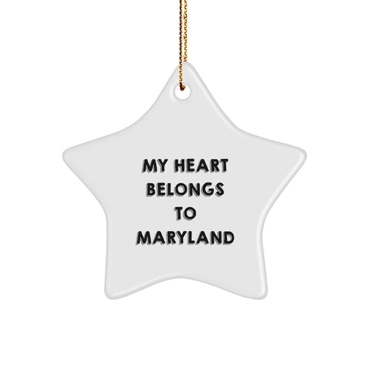 Maryland Star Ornament, My Heart Belongs To Maryland, White Star Shaped, Christmas Unique Gifts for Family from Friends - Image 1
