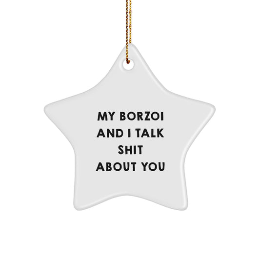 Funny Borzoi Dog Lover Gifts from Friends for Christmas Unique Star Ornament, My Borzoi And I Talk Shit About You - Image 1