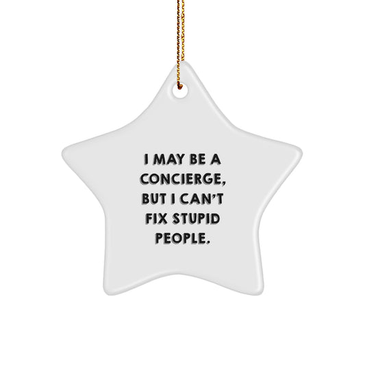 Funny Concierge Gifts from Friends for Men - Christmas Unique Star Ornament I May Be A 'I May Be A Concierge, But I Can't Fix Stupid People' - White Star Shaped - Image 1