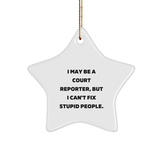 Funny Court Reporter Gifts from Friends, Inspirational Star Ornament for Court Reporter, I May Be A Court Reporter But I Cant Fix Stupid People Christmas Unique Gifts for Court Reporter - Image 1