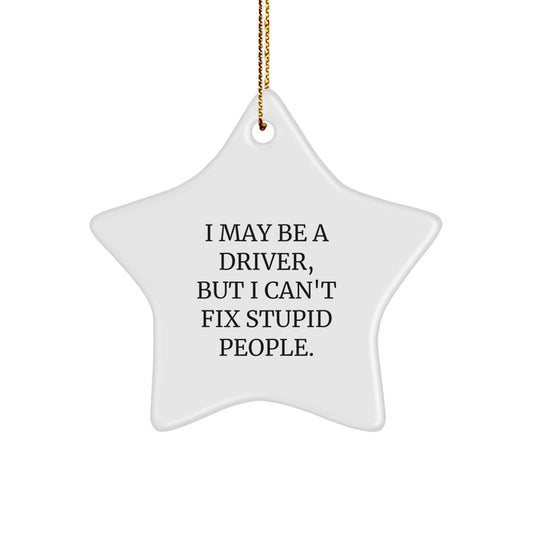 Funny Driver Gifts from Friends for Men - Star Ornament I May Be A Driver But I Cant Fix Stupid People White Christmas Decorations - Image 1