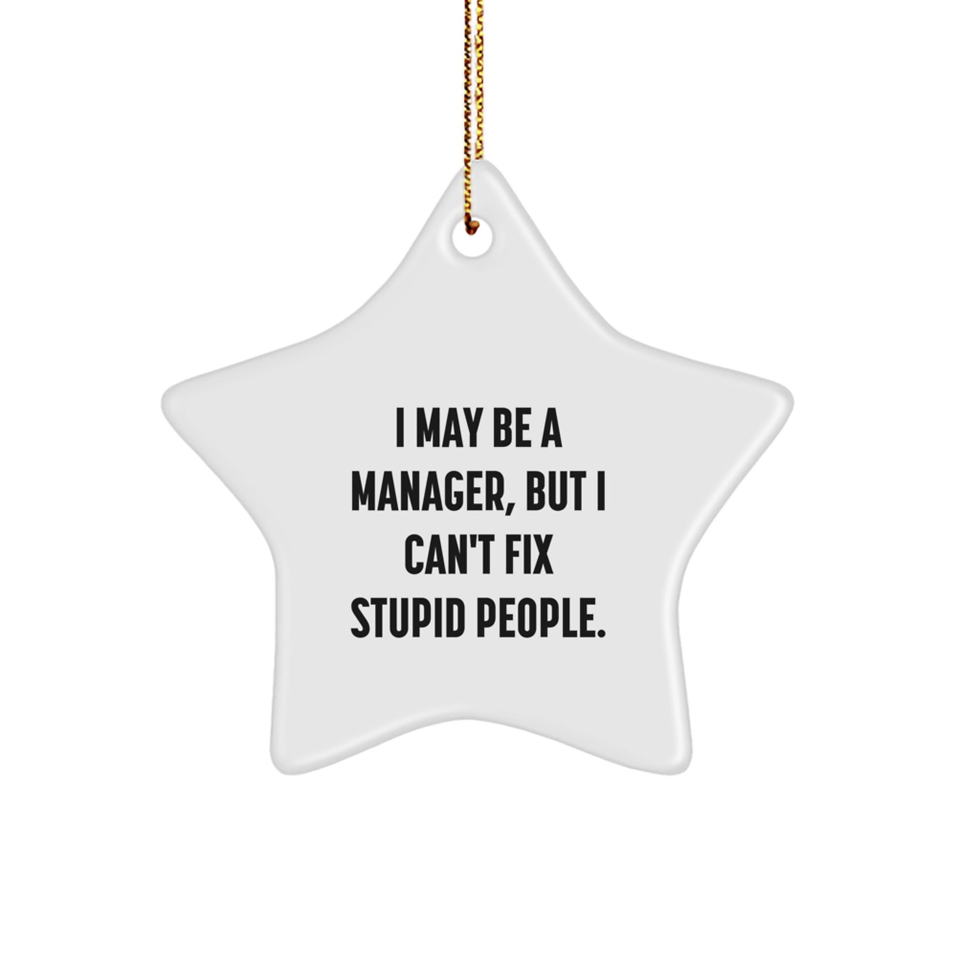 Funny Manager Gifts for Men, Women, Coworkers - 'I May Be A Manager, But I Can't Fix Stupid People' Star Ornament, Christmas Unique Presents - Image 1
