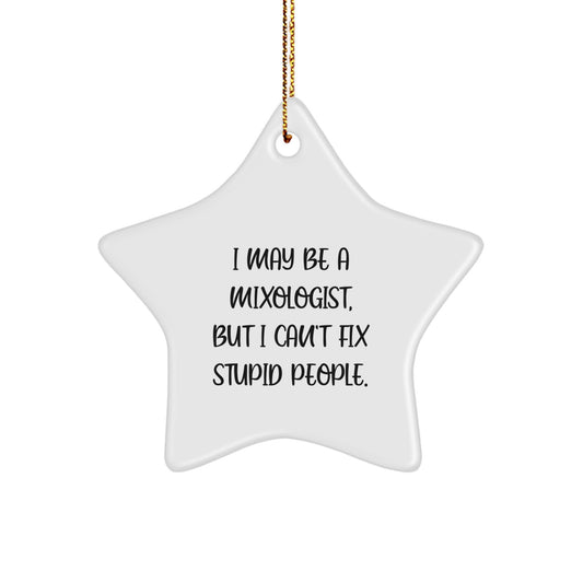 Funny Mixologist Gifts from Friends, Star Ornament for Christmas Unique Gifts, Inspirational Quote for Him or Her - 'I May Be A Mixologist, But I Can't Fix Stupid People.' - Image 1