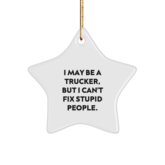 Funny Trucker Gifts from Men for Trucker Friends - I May Be A Trucker, But I Can't Fix Stupid People. Christmas Unique Star Ornament - Image 1