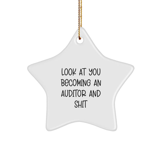 Funny Gifts from Friends for Auditor Christmas Unique Star Ornament with Look At You Becoming An Auditor And Shit Quote, Auditor Gifts for Christmas - Image 1