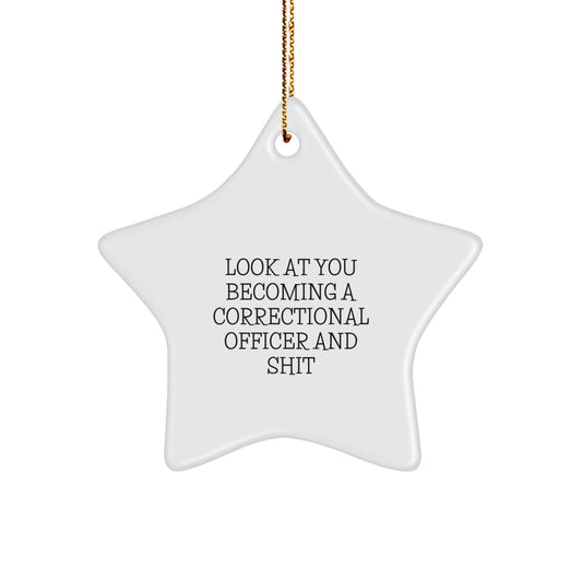 Funny Correctional Officer Gifts, Christmas Star Ornament for Correctional Officer, Look At You Becoming A Correctional Officer And 'Shit' Men Gifts from Family - Image 1