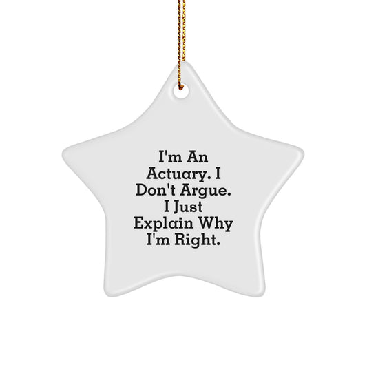 Funny Actuary Gifts, I'm An Actuary I Don't Argue Star Ornament for Actuary, Christmas Unique Gifts from Family to Actuary Men - Image 1