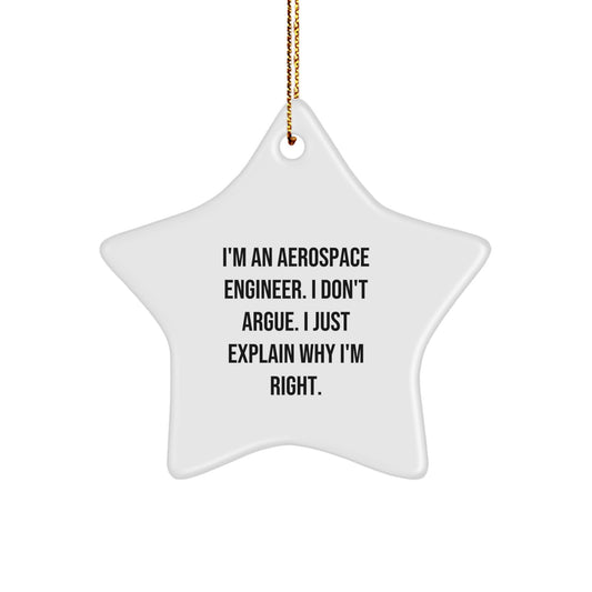 Funny Aerospace Engineer Star Ornament Gifts for Men Women Friends Coworkers Family, Inspirational Christmas Unique Gifts, I'm An Aerospace Engineer I Don't Argue I Just Explain Why I'm Right. - Image 1
