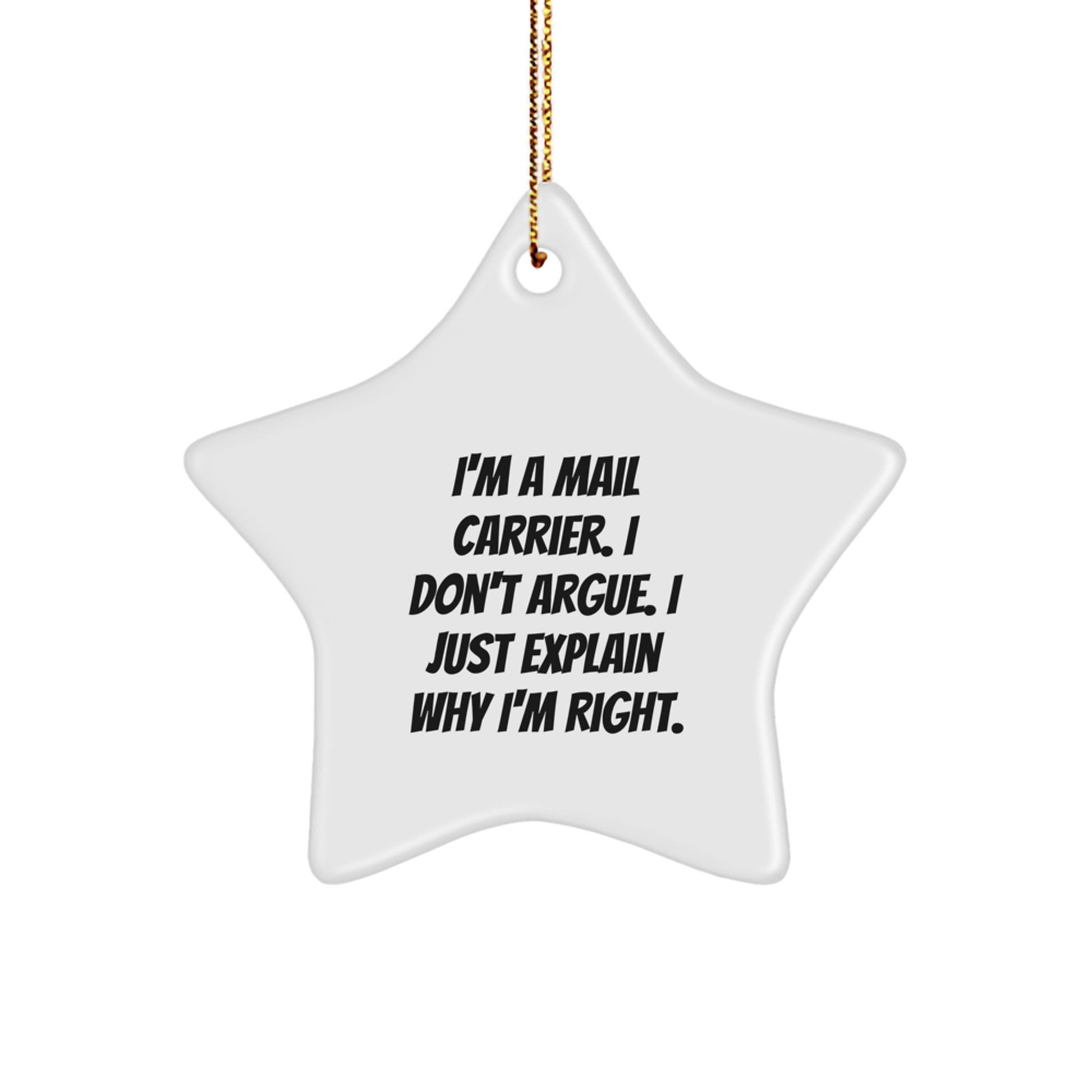 Funny Mail Carrier Gifts from Friends for Christmas Star Ornament, Star Shaped, Gifts from Men to Mail Carrier, I'm a Mail Carrier, I Don't Argue, Gifts for Men - Image 1