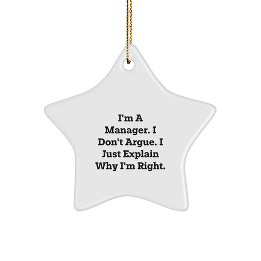Funny Manager Star Ornament Gifts from Men to Coworkers - White Star Shaped Decoration for Christmas Unique Gifts - Image 1