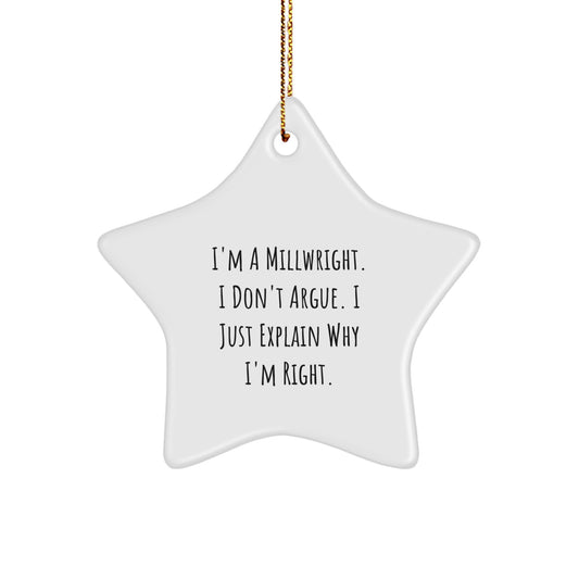 Millwright Star Ornament, Funny Inspirational Gifts from Friends for Men, White Star Shaped Decorative Christmas Unique Gifts - Image 1