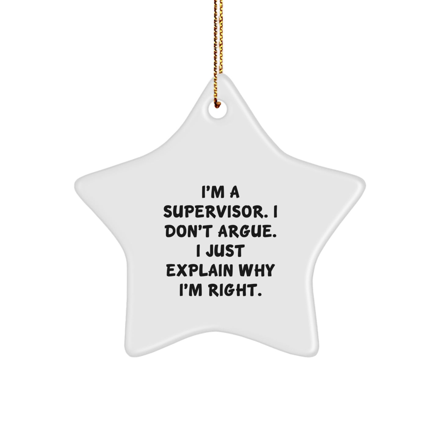 Funny Supervisor Gifts, Supervisor Star Ornament, Gifts from Men to Supervisor, Christmas Unique Gifts for Supervisor, Supervisor I Don't Argue I Just Explain Why I'm Right Star Ornament - Image 1
