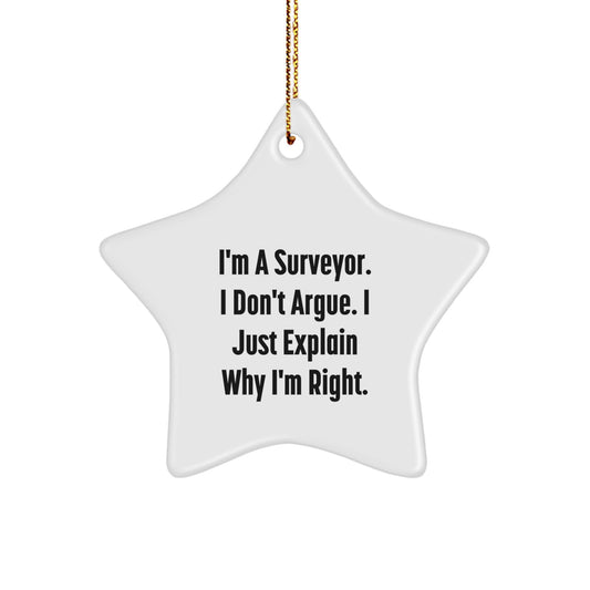 Funny Surveyor Star Ornament Gifts from Men to Friends and Family, Christmas Unique Ornaments for Surveyor, Star Decoration, 'I'm A Surveyor. I Don't Argue. I Just Explain Why I'm Right.' - Image 1