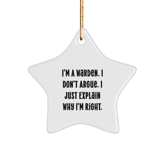Funny Warden Gifts for Men - Christmas Unique Star Ornament, Handmade Decorations for Warden Friends, Family, Coworkers - Image 1