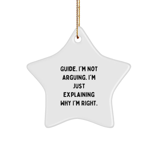 Funny Guide Gifts from Friends for Guide Lovers - White Star Ornament with Gold Cord for Christmas Unique Gifts - Image 1