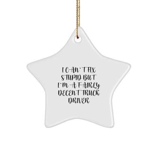Funny Truck Driver Gifts from Friends for Christmas - Star Ornament I Can't Fix Stupid But I'm A Fairly Decent Truck Driver - Image 1