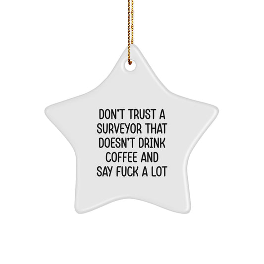 Funny Surveyor Gifts from Friends for Surveyor Men, Star Ornament for Christmas Unique Gifts, Don't Trust A Surveyor That Doesn't Drink Coffee And Say Funny, Star Ornament Surveyor Decor - Image 1