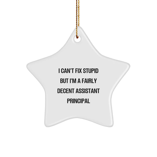 Funny Assistant Principal Gifts - I Can't Fix Stupid But I'm A Fairly Decent Star Ornament for Christmas - Image 1