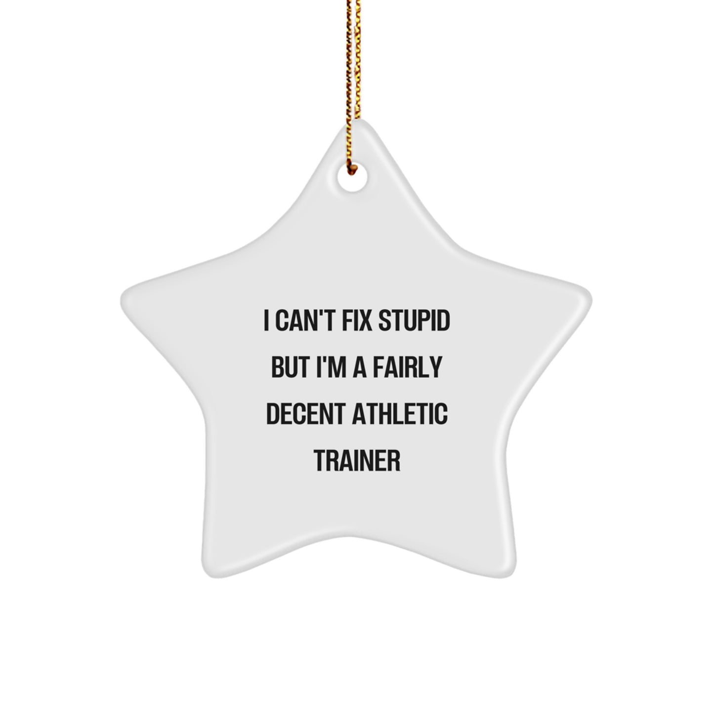 Funny Athletic Trainer Gifts from Friends, 'I Can't Fix Stupid But I'm A Fairly Decent Athletic Trainer' Star Ornament, Christmas Unique Decorations - Image 1