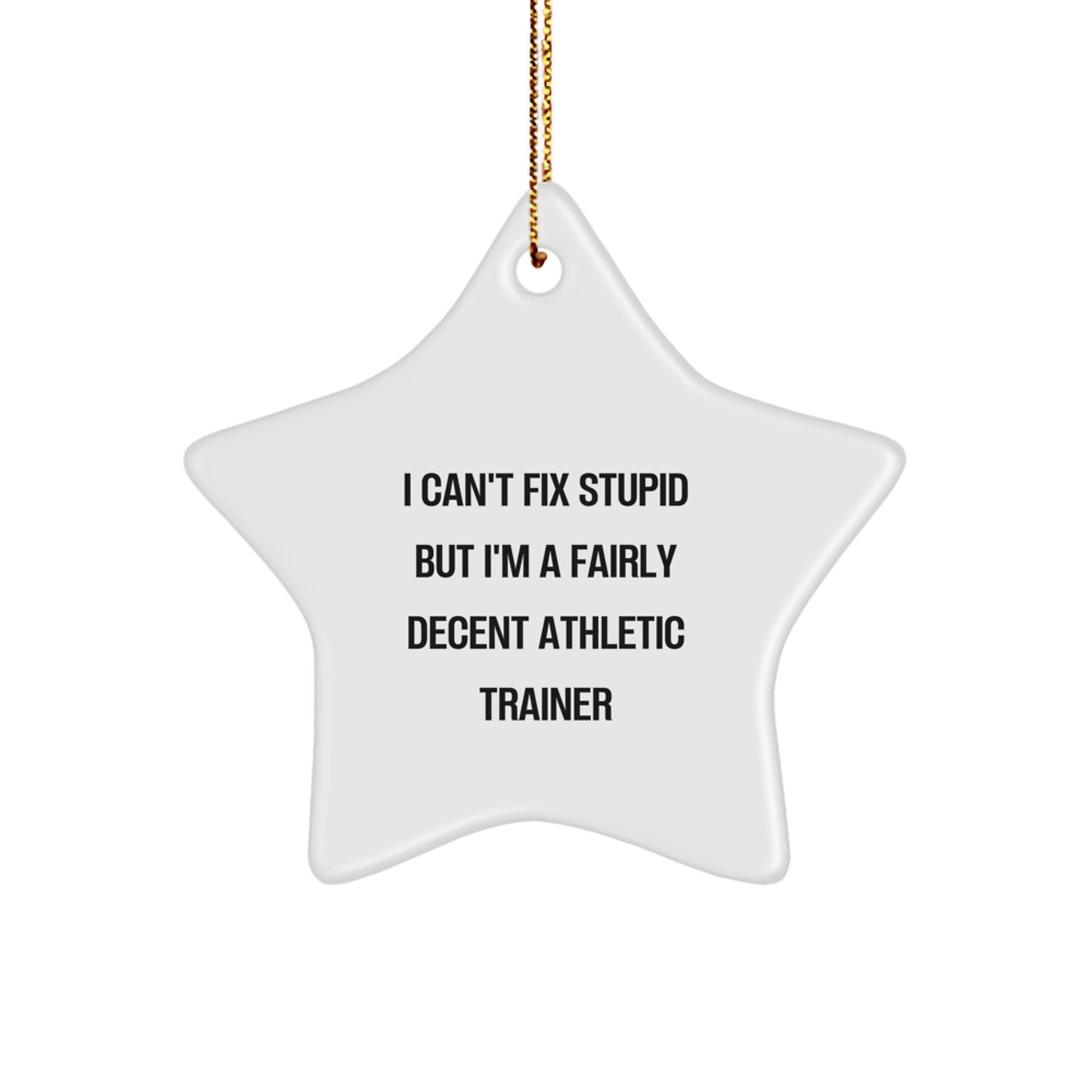 Funny Athletic Trainer Gifts from Friends, 'I Can't Fix Stupid But I'm A Fairly Decent Athletic Trainer' Star Ornament, Christmas Unique Decorations - Image 1