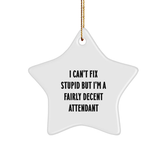 Funny Attendant Gifts from Men to Friends - I Can't Fix Stupid But I'm A Fairly Decent Attendant Star Ornament, Christmas Unique Decorations for Attendant, Attendant Star Ornament - Image 1