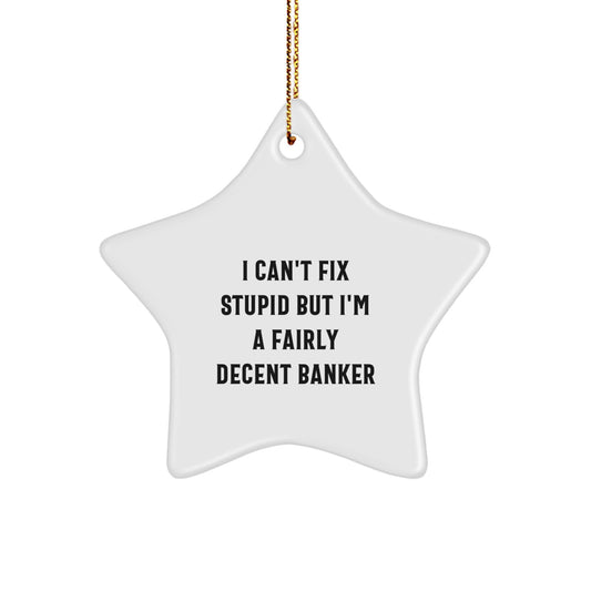 Funny Banker Gifts from Friends - I Can't Fix Stupid But I'm A Fairly Decent Star Ornament for Christmas - Image 1