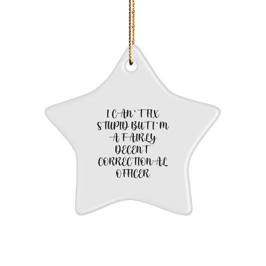 Correctional Officer Gifts, I Can't Fix Stupid But I'm A Fairly Decent, Star Ornament, Christmas Unique Presents from Family to Men - Image 1