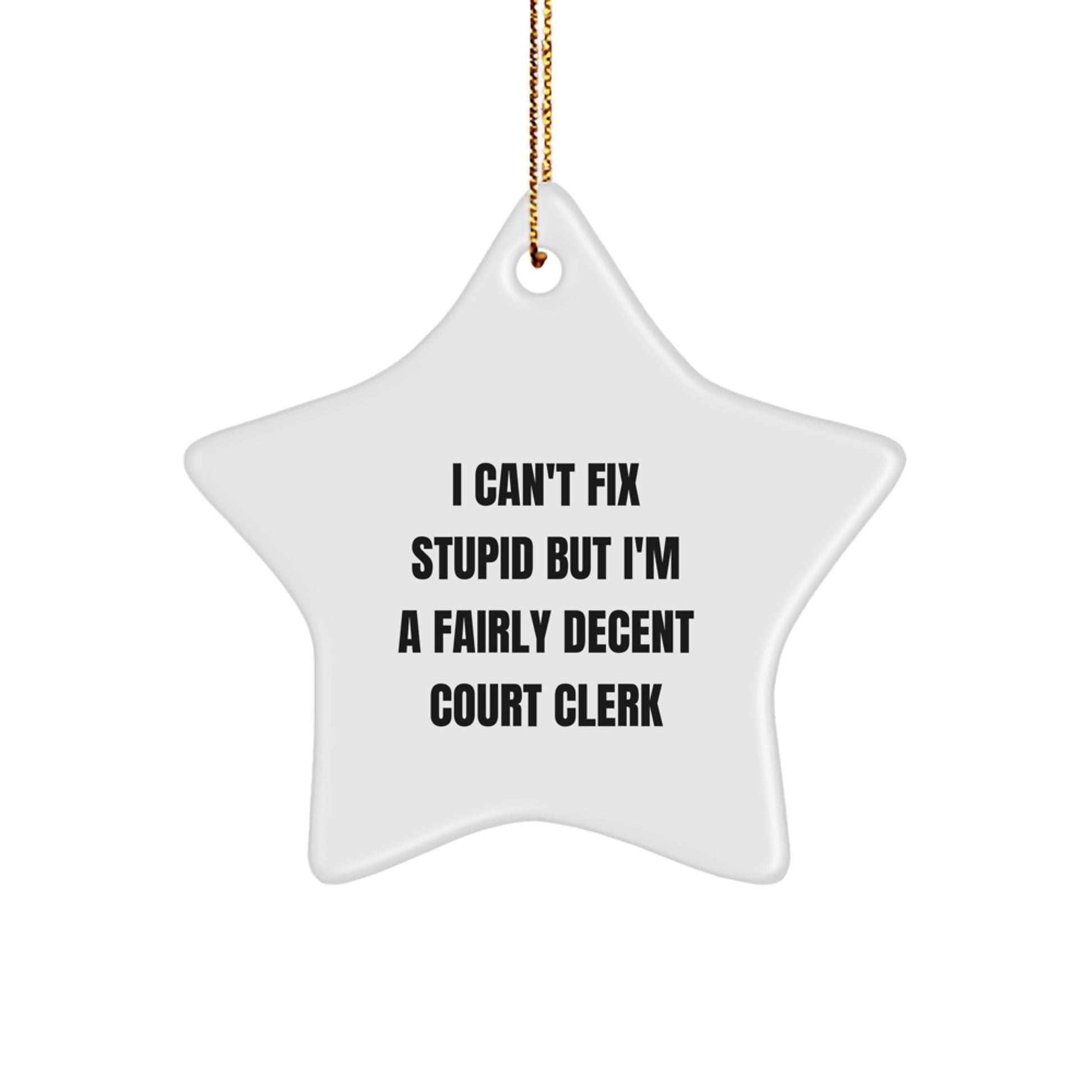Funny Court Clerk Gifts I Can't Fix Stupid But I'm A Fairly Decent Star Ornament for Court Clerk Men Women Family Friends Coworkers Christmas Unique - Image 1