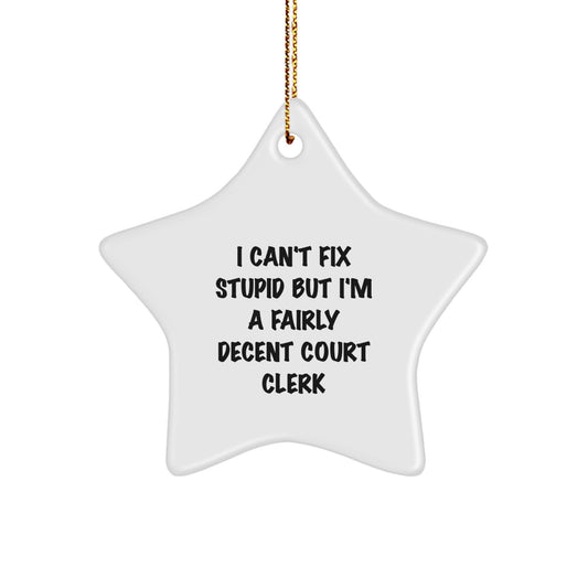 Funny Court Clerk Gifts - I Can't Fix Stupid But I'm A Fairly Decent Star Ornament for Court Clerk, Christmas Unique Gifts from Friends, Family, and Coworkers - Image 1