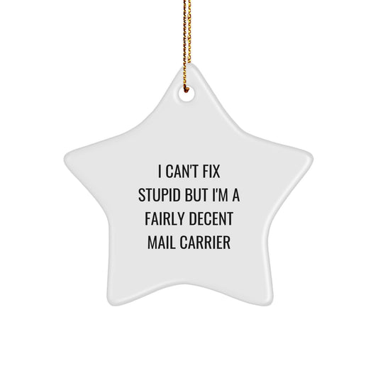 Funny Mail Carrier Gifts from Friends for Christmas Unique Star Ornament - I 'Can't Fix Stupid' Mail Carrier - Image 1