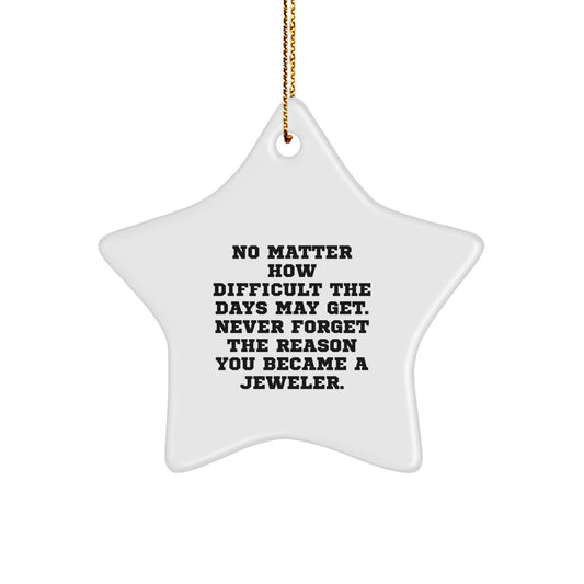 Jeweler Gifts for Men, 'No Matter How Difficult The Days May Get. Never Forget The Reason You Became A Jeweler.' Star Ornament, Christmas Unique Gifts from Family - Image 1