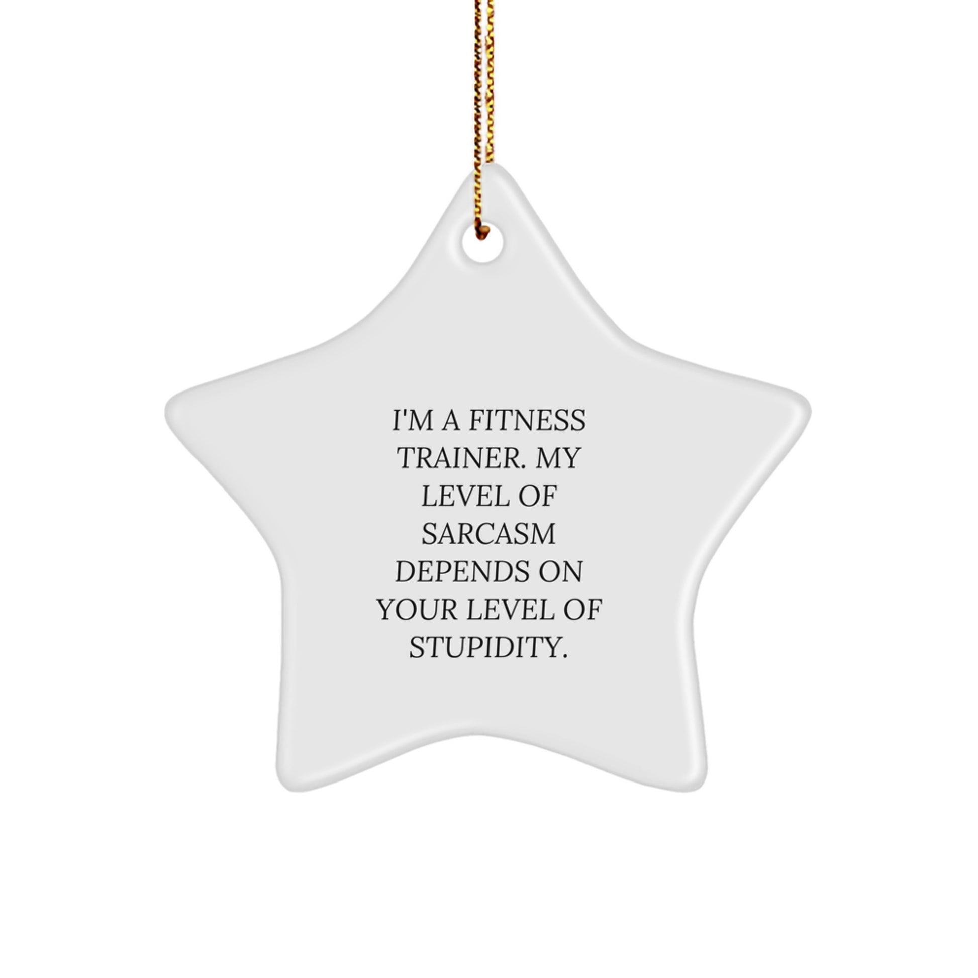 Fitness Trainer Star Ornament Gifts from Friends, Christmas Unique, Funny Sarcasm Quotes, 'I'm A Fitness Trainer. My Level Of Sarcasm Depends On Your Level Of Stupidity.', Gifts for Fitness Trainers - Image 1
