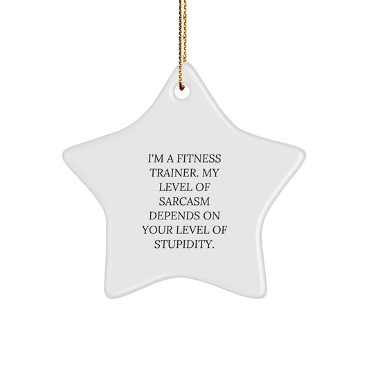 Fitness Trainer Star Ornament Gifts from Friends, Christmas Unique, Funny Sarcasm Quotes, 'I'm A Fitness Trainer. My Level Of Sarcasm Depends On Your Level Of Stupidity.', Gifts for Fitness Trainers - Image 1