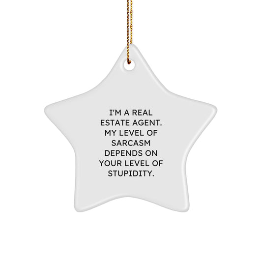 Funny Real Estate Agent Gifts from Friends - I'm A Real Estate Agent. My Level Of Sarcasm Depends On Your Level Of Stupidity. - Star Ornament for Christmas - Image 1