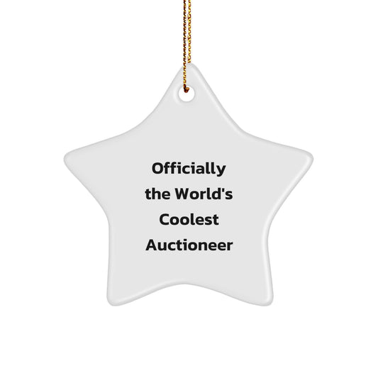 Funny Auctioneer Gifts from Men to Friends, 'Officially The World's Coolest Auctioneer' Star Ornament for Christmas - Image 1