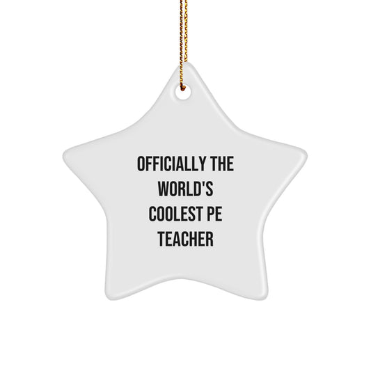 Funny PE Teacher Gifts, Officially The World's Coolest PE Teacher Star Ornament for Men, Women, Friends, or Coworkers - Christmas Unique Gifts from Family - Image 1