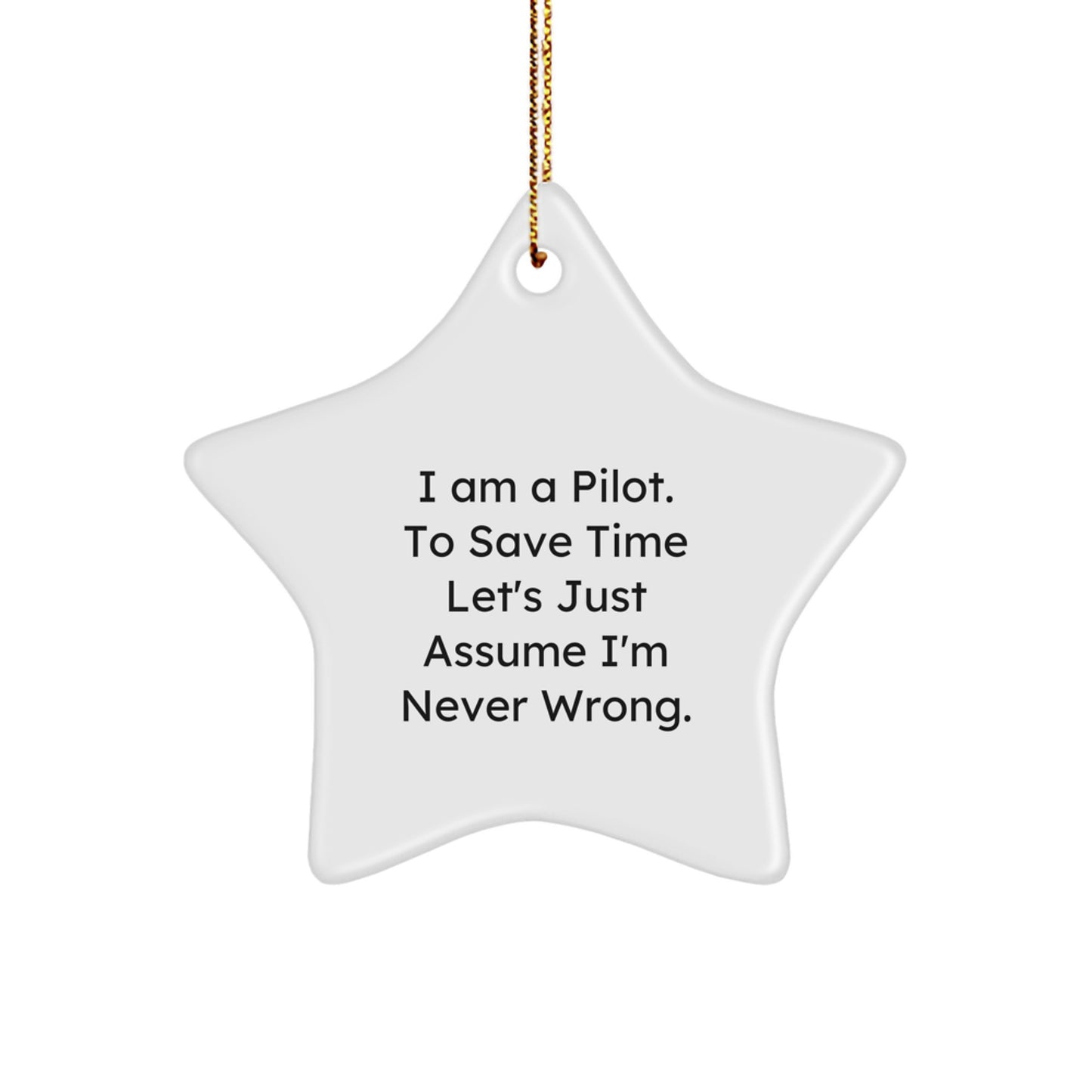 Funny Pilot Star Ornament Gifts for Men from Family, Pilot Christmas Decorations with 'I Am A Pilot. To Save Time Let's Just Assume I'm Never Wrong.' Quote - Image 1