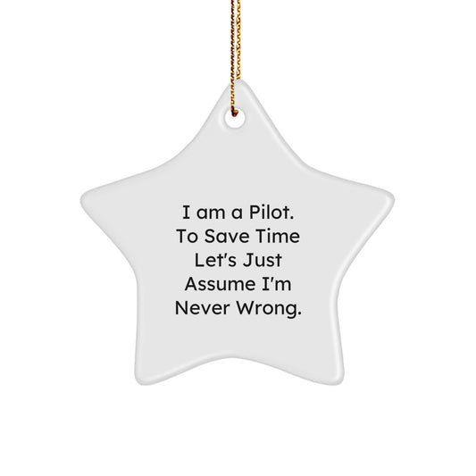 Funny Pilot Star Ornament Gifts for Men from Family, Pilot Christmas Decorations with 'I Am A Pilot. To Save Time Let's Just Assume I'm Never Wrong.' Quote - Image 1
