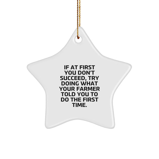 Funny Farmer Gifts: If At First You Don't Succeed, Try Doing What Your Farmer Told You To Do The First Time. Star Ornament for Christmas, Gifts from Friends to Farmer - Image 1