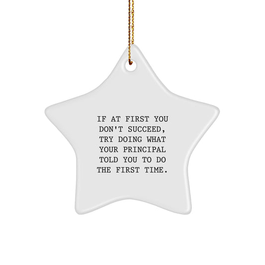 Funny Principal Gifts from Men - If At First You Don't Succeed, Try Doing What Your Principal Told You To Do The First Time. Star Ornament for Christmas, Gifts for Principal, Friends, or Family - Image 1