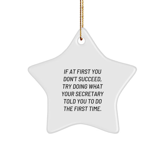 Funny 'If At First You Don't Succeed' Secretary Gifts from Friends for Christmas Star Ornament - Image 1