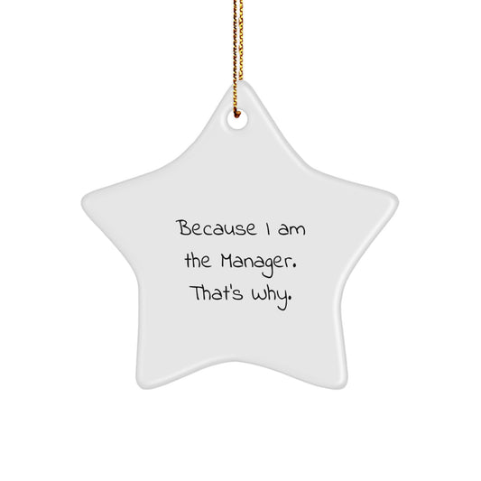 Manager's Star Ornament, Because I Am The Manager. That's Why., Funny Quote, Gifts from Coworkers, Gifts for Manager, Christmas Unique - Image 1