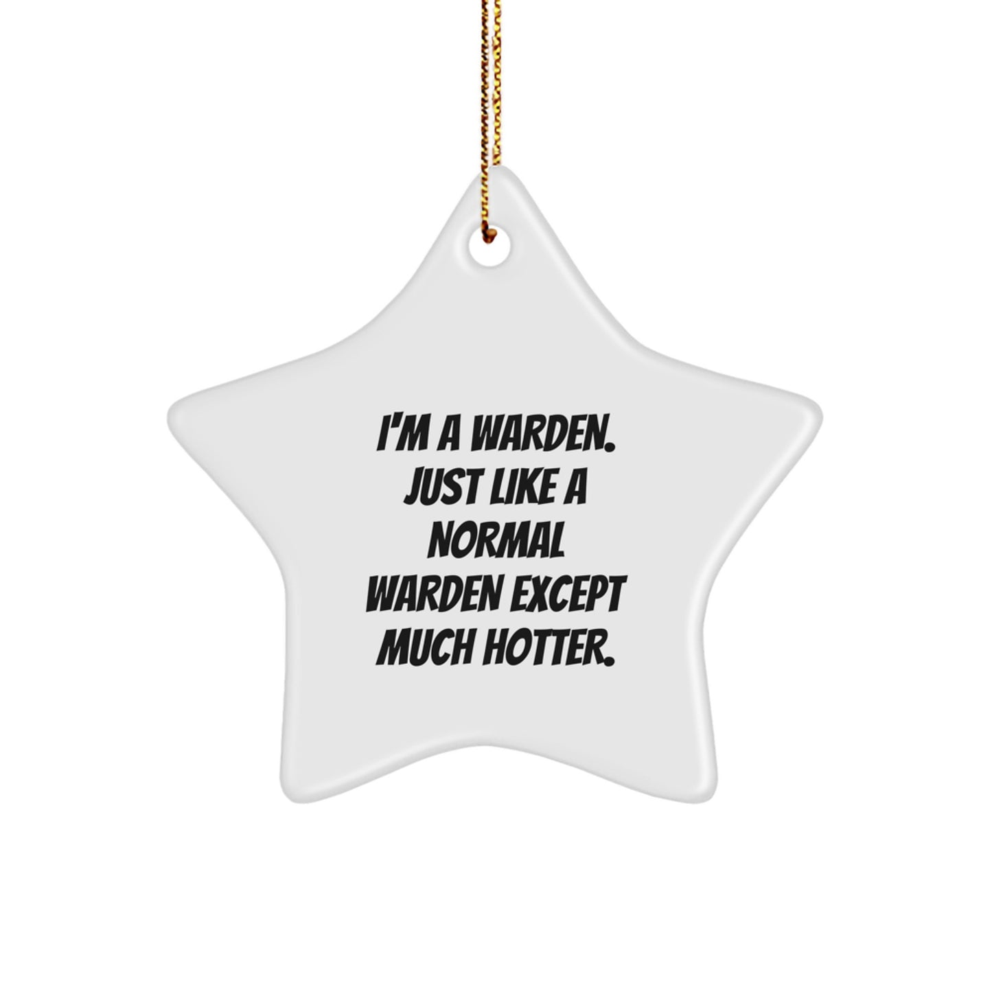 Funny Warden Star Ornament, Gifts from Friends for Warden, Christmas Unique Decorations, Star Shaped Ornament with Gold Cord - Image 1