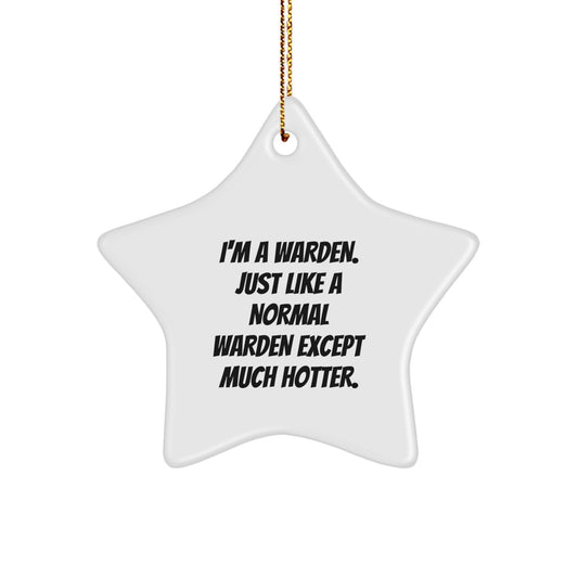 Funny Warden Star Ornament, Gifts from Friends for Warden, Christmas Unique Decorations, Star Shaped Ornament with Gold Cord - Image 1