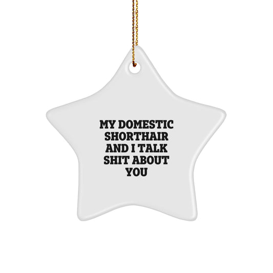 Funny Domestic Shorthair Cat Gifts, Star Ornament for Home Decor, 'My Domestic Shorthair And I Talk Shit About You' Quote, Christmas Unique Gifts from Friends to Family - Image 1