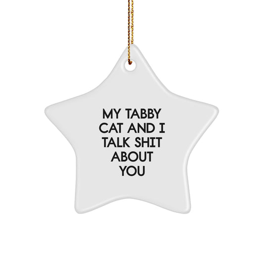Funny Tabby Cat Gifts for Tabby Cat Lovers Christmas Star Ornament - 'My Tabby Cat And I Talk Shit About You' Humorous Funny - Image 1