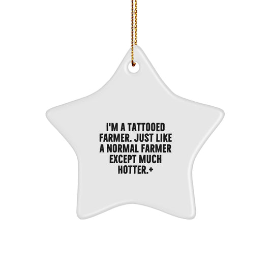 Funny Farmer Gifts, Star Ornament with I'm A Tattooed Farmer Quote, Christmas Decorations for Friends, Unique Gifts from Men, Gifts for Women, Perfect for Farmer-Themed Party - Image 1