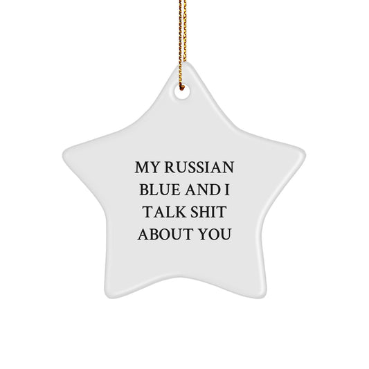 Russian Blue Cat Lover Funny Star Ornament, Funny Gifts for Cat Lovers, Unique Christmas Unique Gifts from Friends to Family, Gifts for Cat Enthusiasts - Image 1